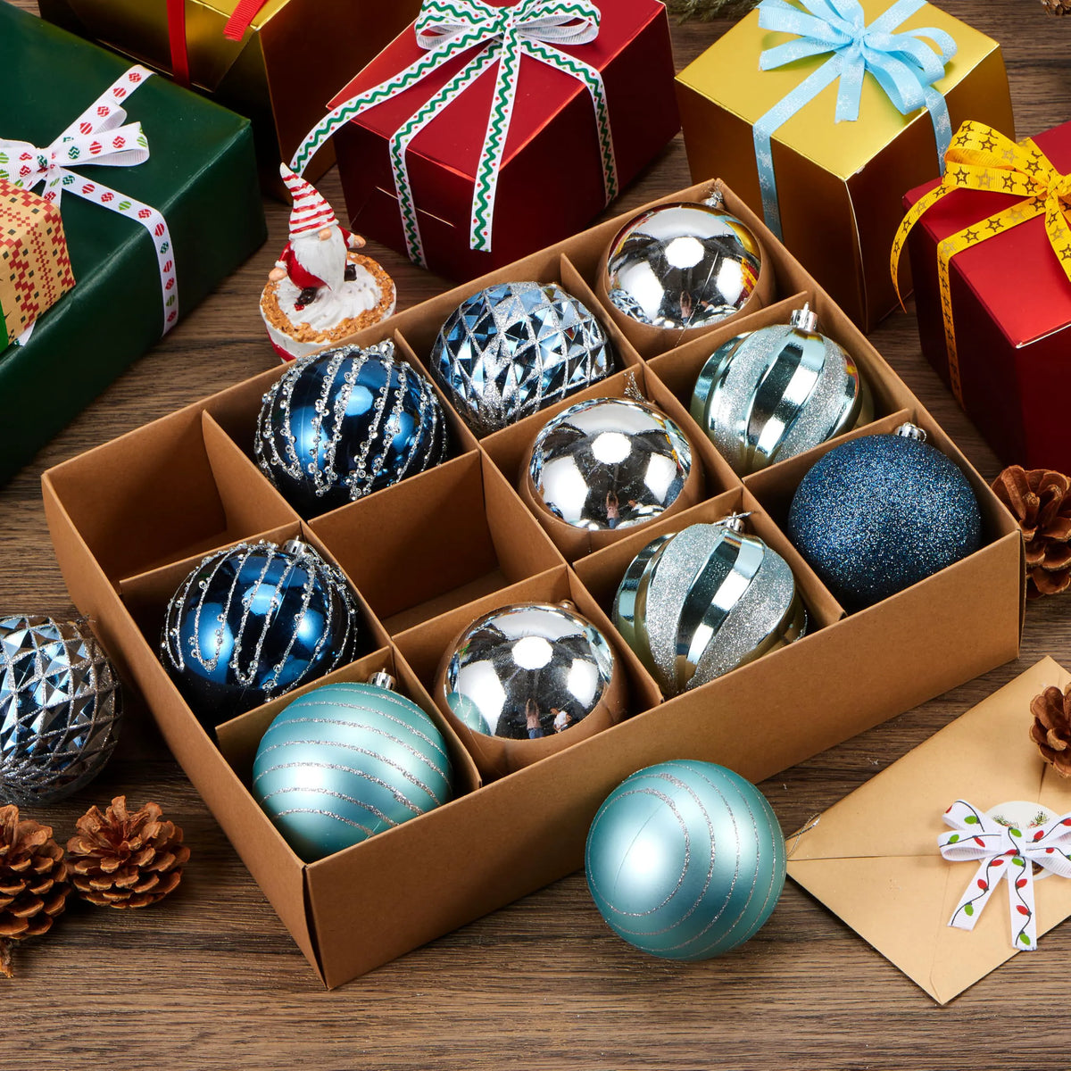 12-Piece 3.15-Inch Blue and Silver Christmas Ball Ornaments Set
