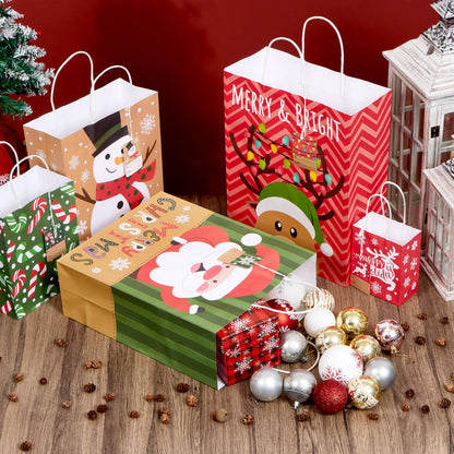 24-Pack Christmas White Kraft Gift Bags