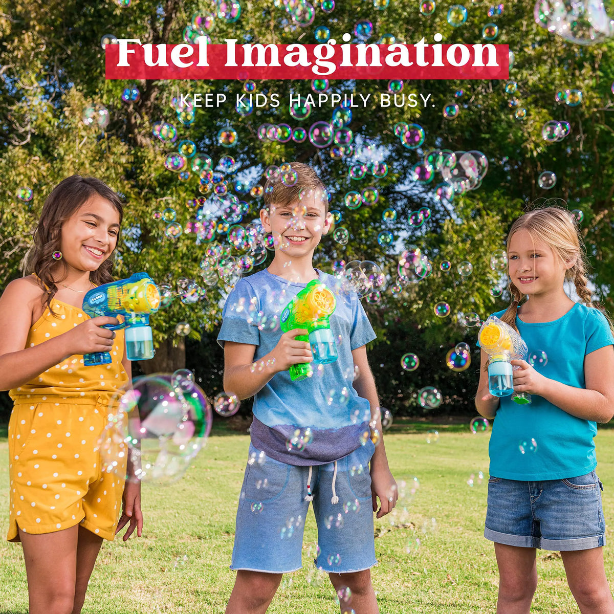 Bubble Gun Set - 3 Colors, 5 Built-in Wands