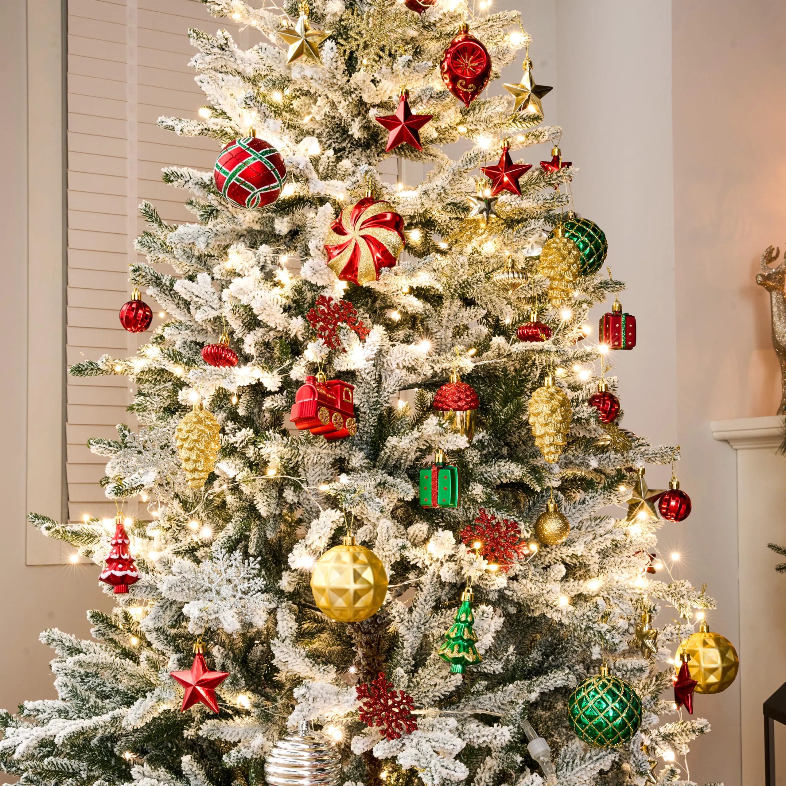 82-Piece Assorted Christmas Ornament Ball Set, 3.15-Inch Red Gold Green Deluxe