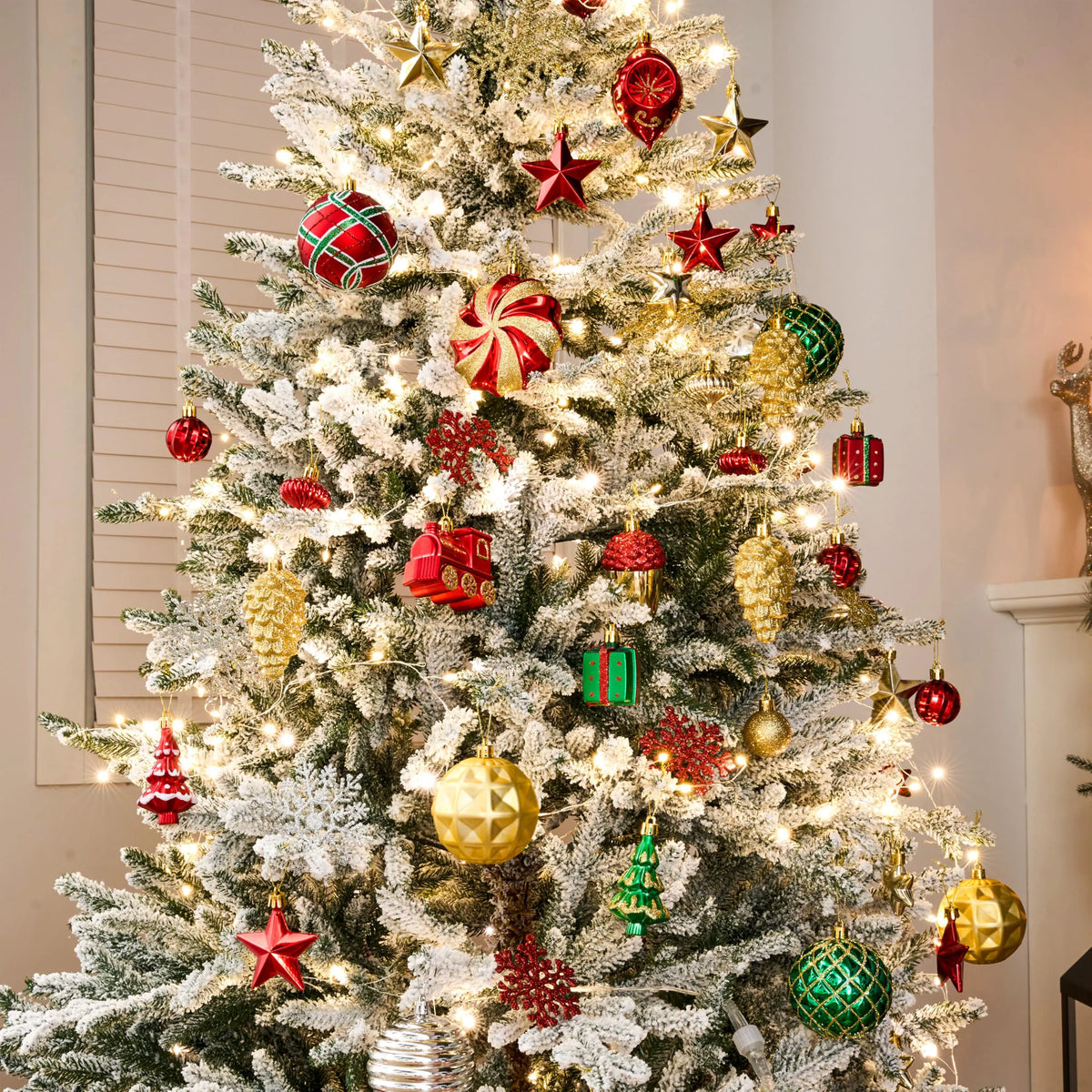 82-Piece Assorted Christmas Ornament Ball Set, 3.15-Inch Red Gold Green Deluxe