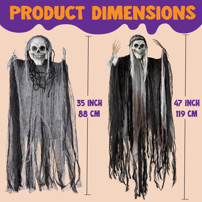 5 Halloween Hanging Grim Reapers - 1 Large (47in) & 4 Medium (35in) Skeleton Ghosts