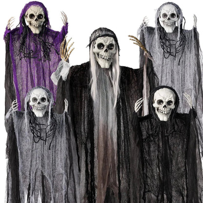 5 Halloween Hanging Grim Reapers - 1 Large (47in) & 4 Medium (35in) Skeleton Ghosts