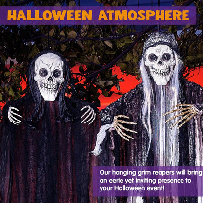 5 Halloween Hanging Grim Reapers - 1 Large (47in) & 4 Medium (35in) Skeleton Ghosts