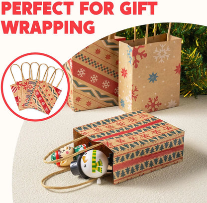 24 Pack Christmas Kraft Gift Bags with Handles