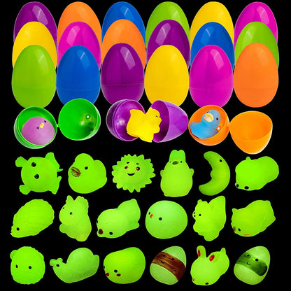 18 Glow-in-the-Dark Mochi Squishy Toys in Prefilled Easter Eggs for Egg Hunt