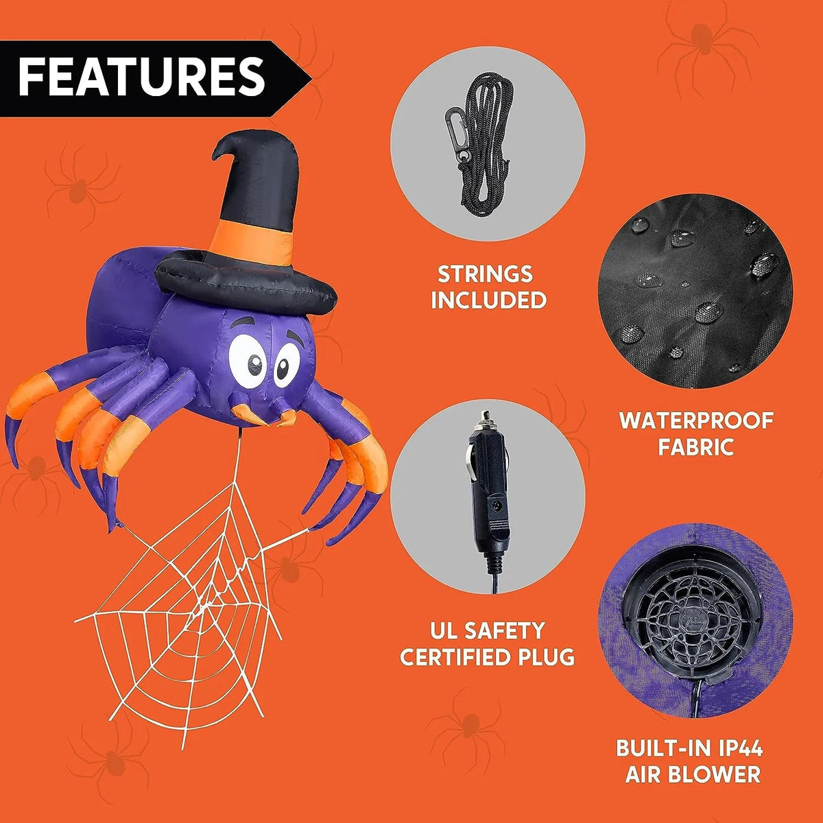 5ft Wide Inflatable Spider Car Trunk Decoration