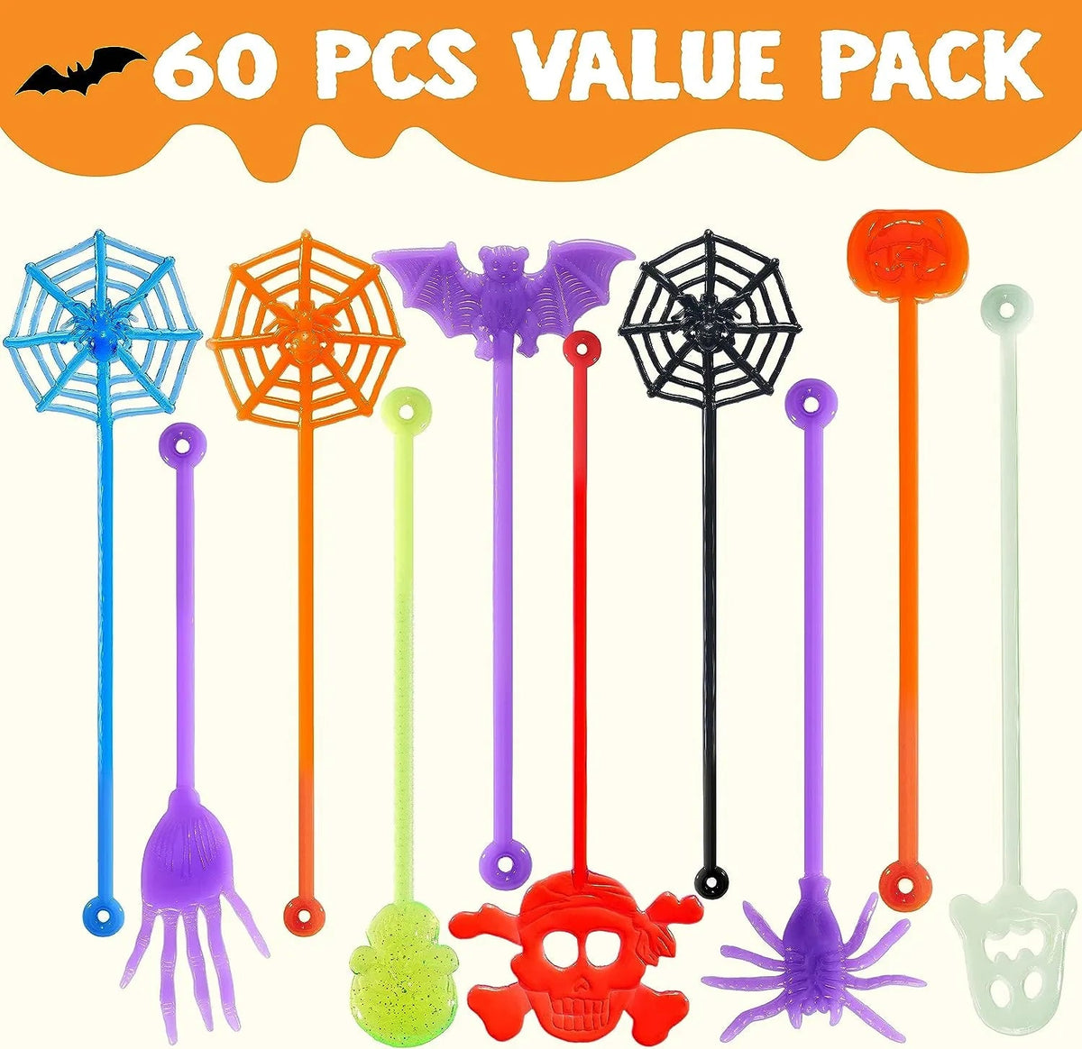 60 Pack Halloween Stretchy Sticky Toys for Kids Party Favors