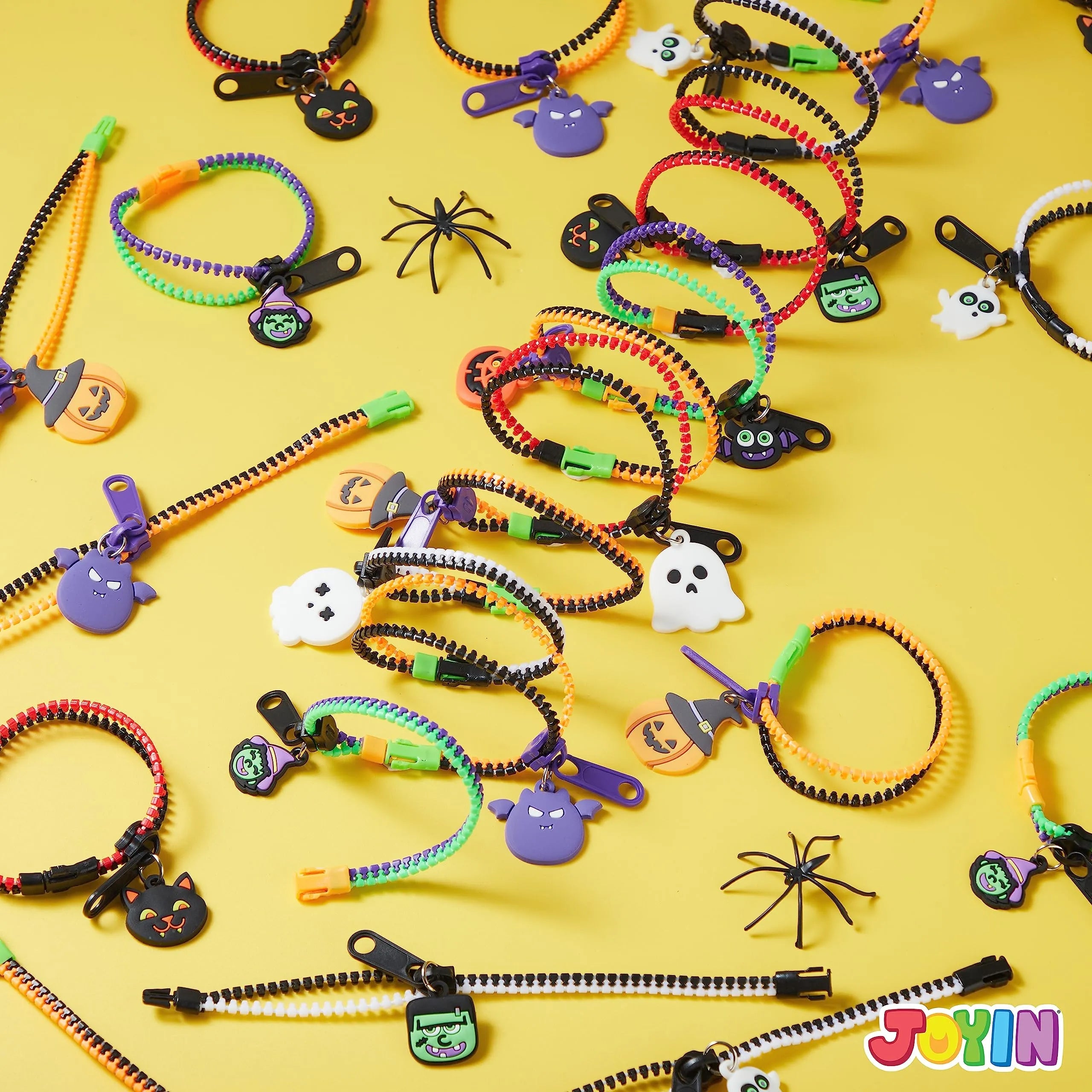 60 PCS Halloween Zipper Bracelets Bulk Set - Zipper Wristbands Party Favors for Kids