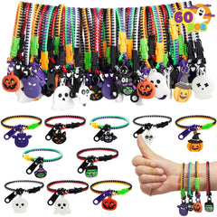 60 PCS Halloween Zipper Bracelets Bulk Set - Zipper Wristbands Party Favors for Kids