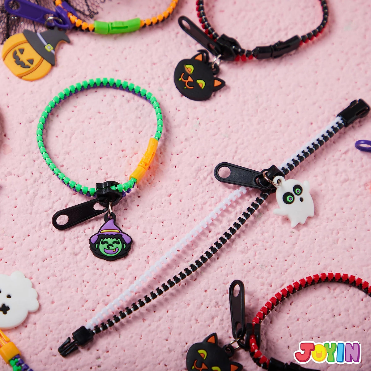 60 PCS Halloween Zipper Bracelets Bulk Set - Zipper Wristbands Party Favors for Kids