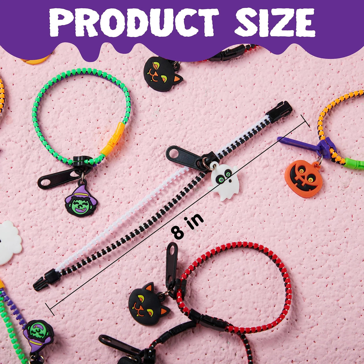 60 PCS Halloween Zipper Bracelets Bulk Set - Zipper Wristbands Party Favors for Kids