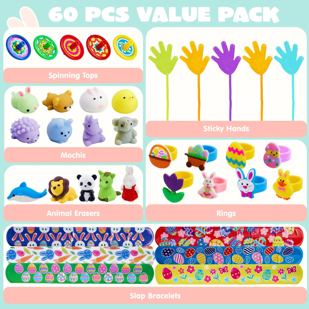 60 Prefilled Pastel Eggs with Assorted Toys for Easter Egg Hunt