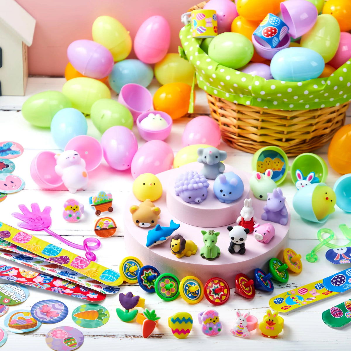 60 Prefilled Pastel Eggs with Assorted Toys for Easter Egg Hunt