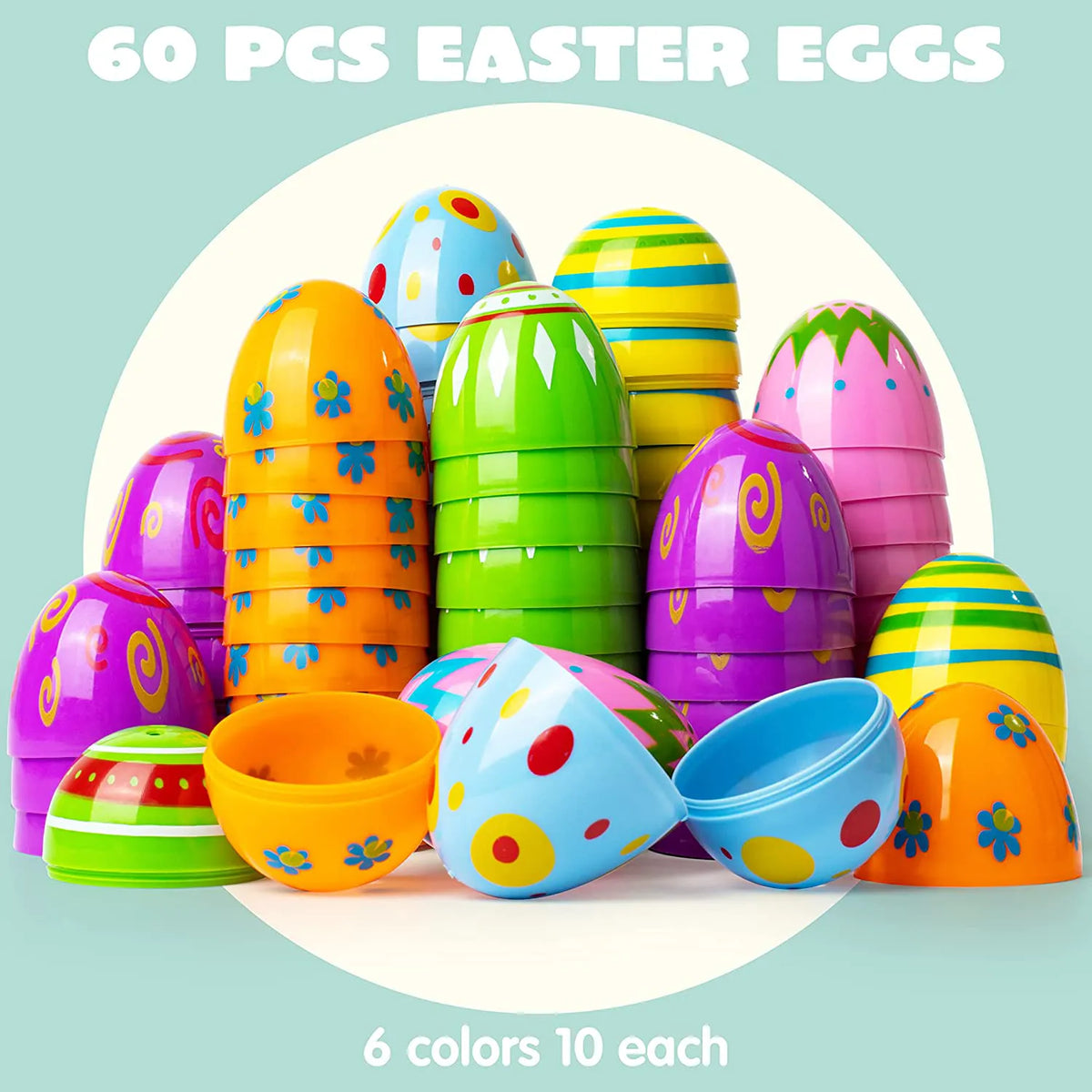 60 Pcs Printed Easter Egg Shells