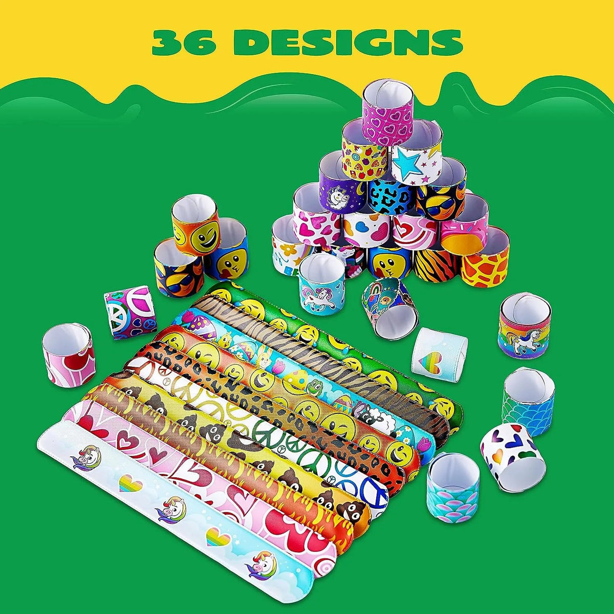 60Pcs Slap Bracelets with 36 Unique Designs