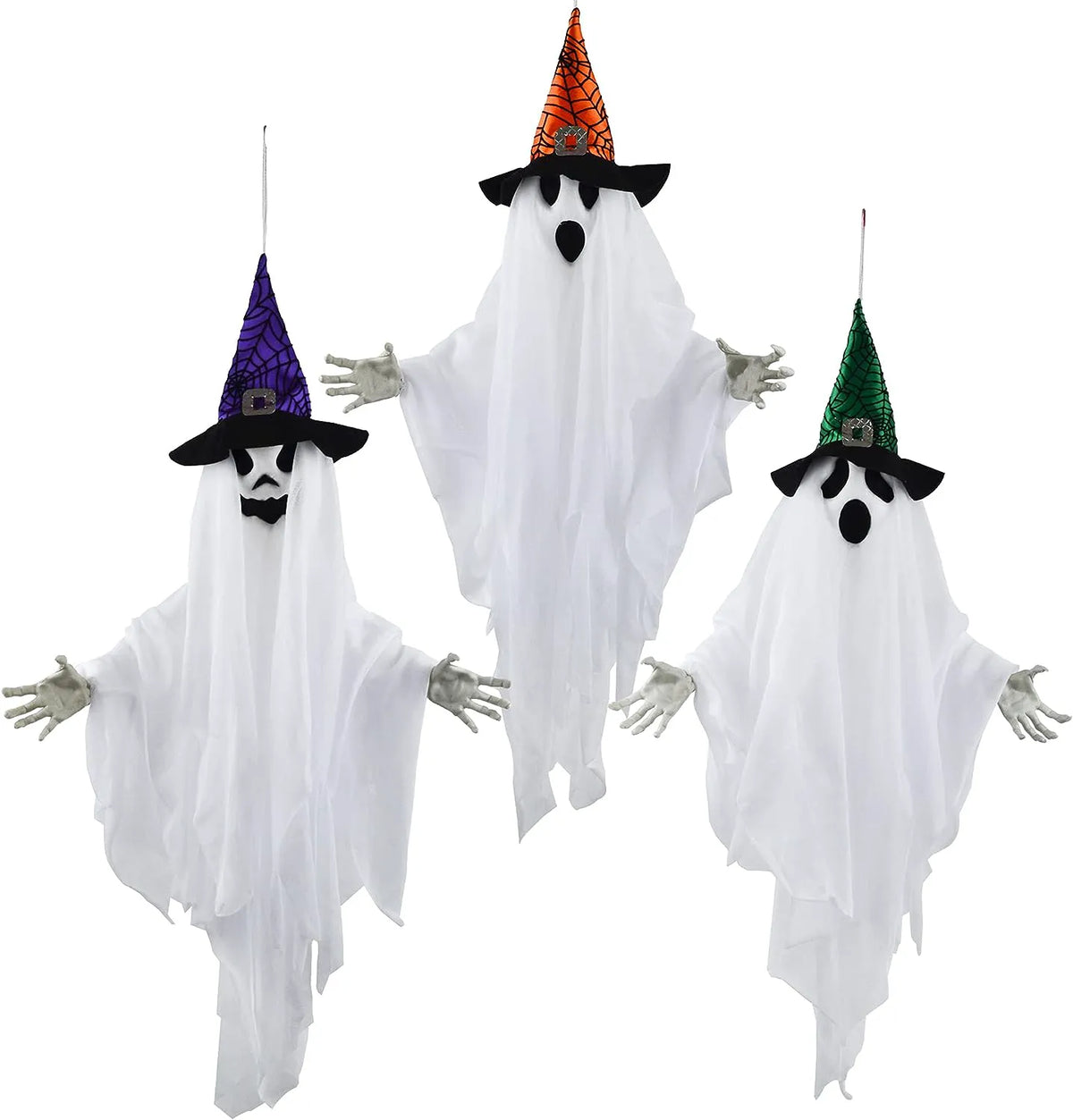 24.8in White Ghost with Colored Hats, 3-Pack
