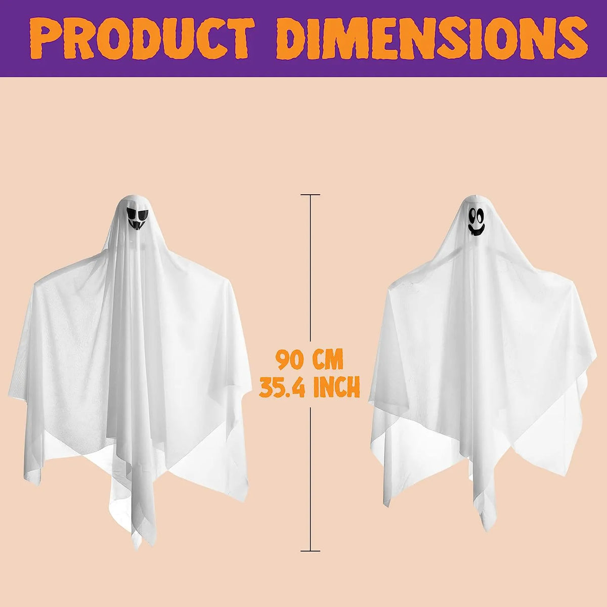 2 Pack Light-Up Hanging White Ghosts 35.4 Inches