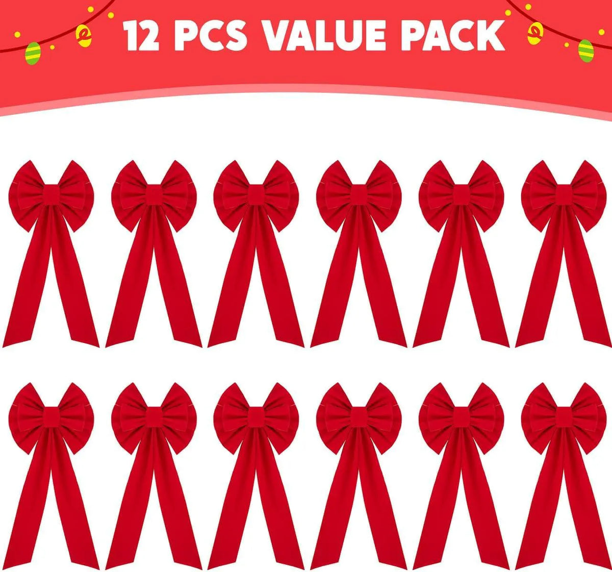 12-Pack Christmas Red Velvet Bows for Wreaths