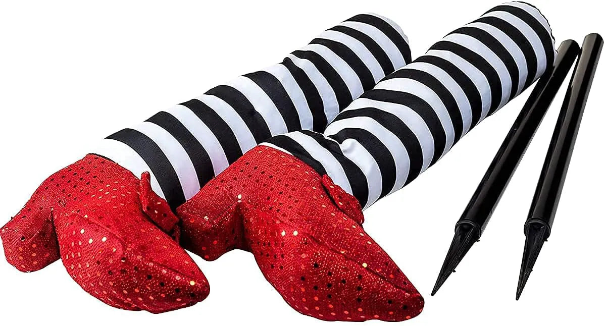 Witch Legs with Stakes - Red Shoes & Black and White Stripe (2 Pcs)