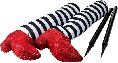 Witch Legs with Stakes - Red Shoes & Black and White Stripe (2 Pcs)