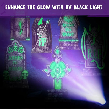 6 Pcs 16in Halloween Graveyard Tombstones - Fluorescent