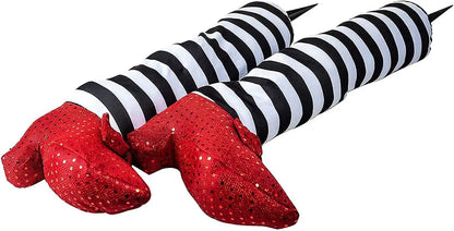 Witch Legs with Stakes - Red Shoes & Black and White Stripe (2 Pcs)