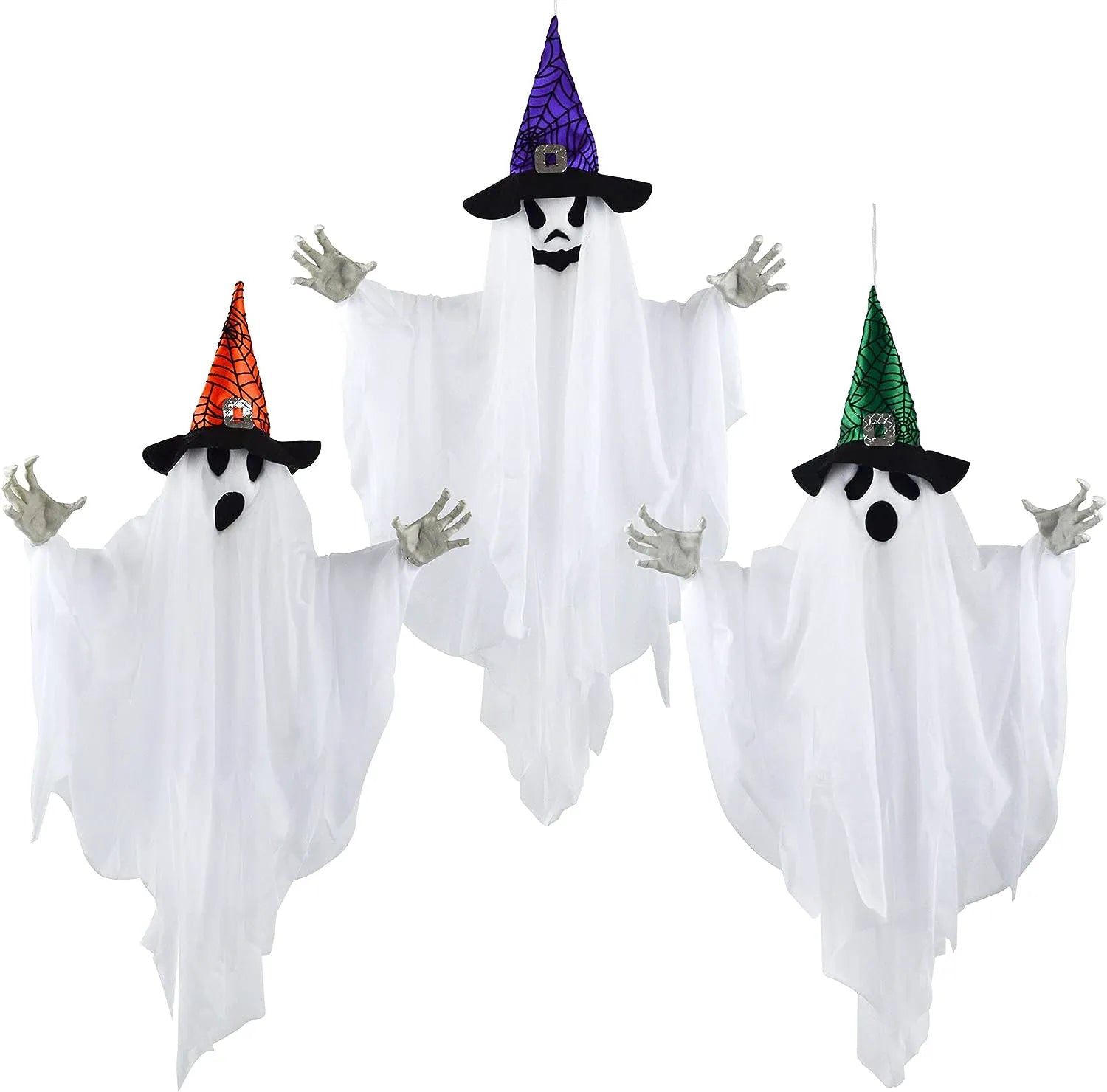 24.8in White Ghost with Colored Hats, 3-Pack