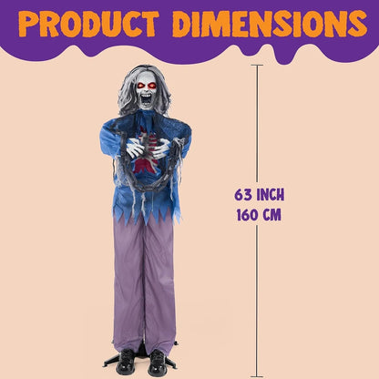 JOYIN 63-Inch Animated Standing Zombie Decoration with Chain for Halloween