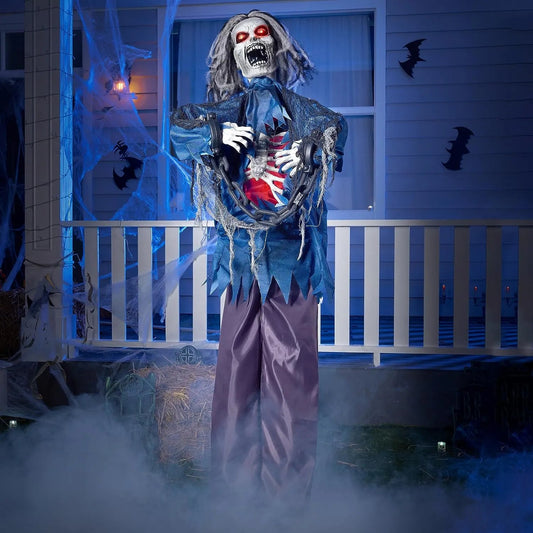 JOYIN 63-Inch Animated Standing Zombie Decoration with Chain for Halloween