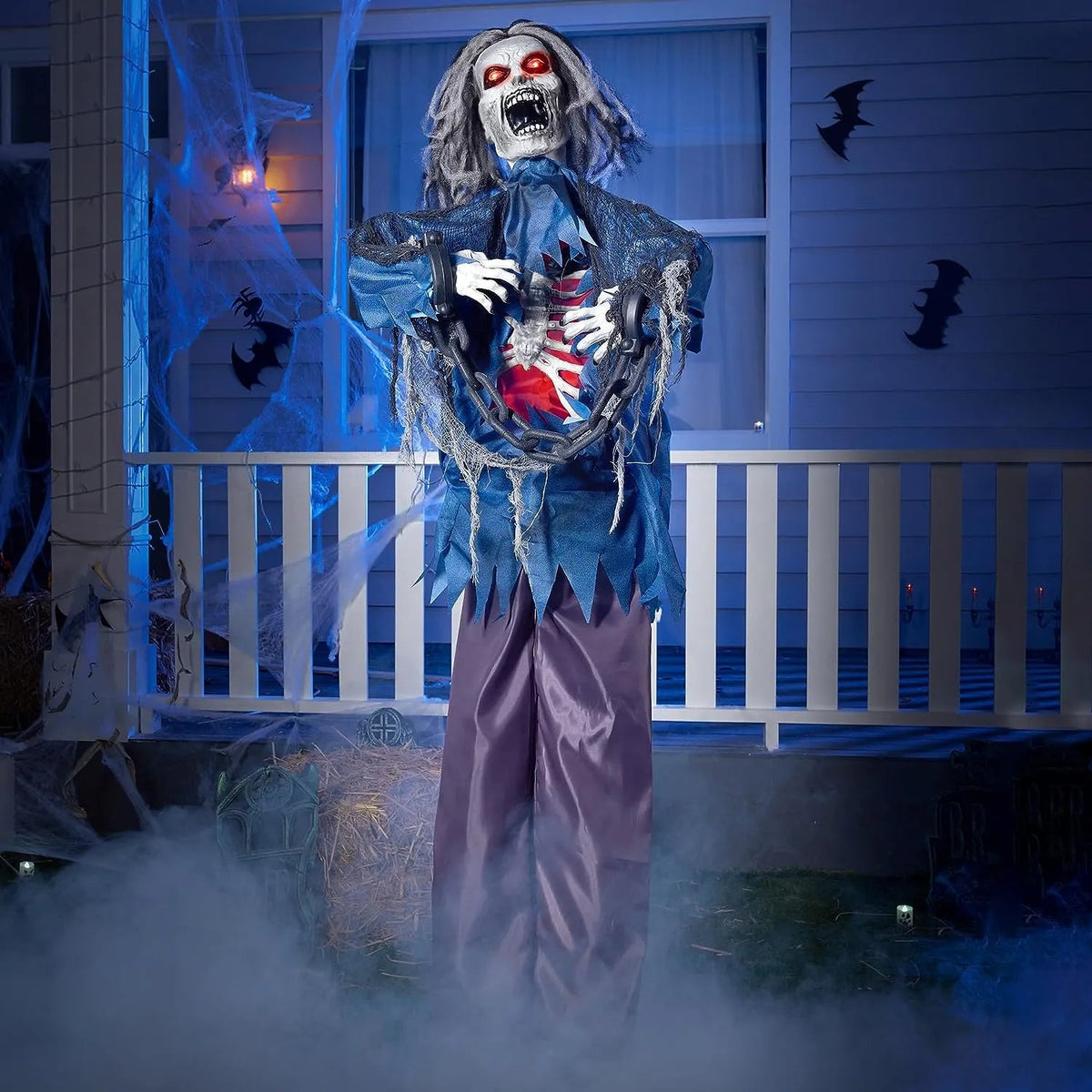 JOYIN 63-Inch Animated Standing Zombie Decoration with Chain for Halloween