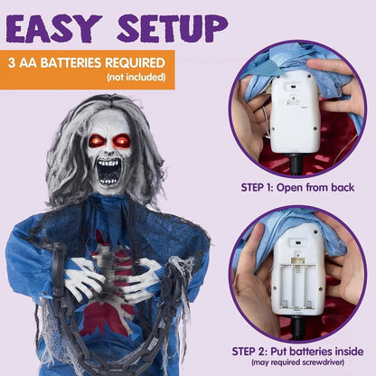 JOYIN 63-Inch Animated Standing Zombie Decoration with Chain for Halloween