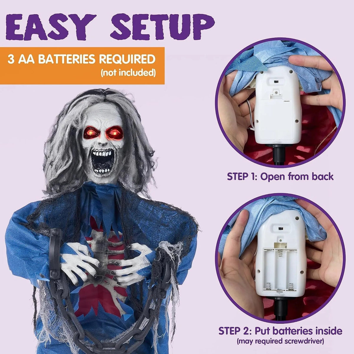 JOYIN 63-Inch Animated Standing Zombie Decoration with Chain for Halloween