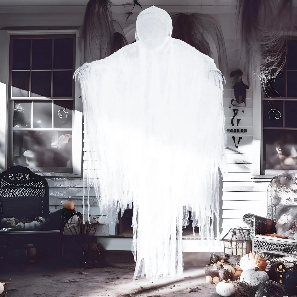 63-Inch Hanging Grim Reaper & Faceless Ghost in White for Halloween Decorations