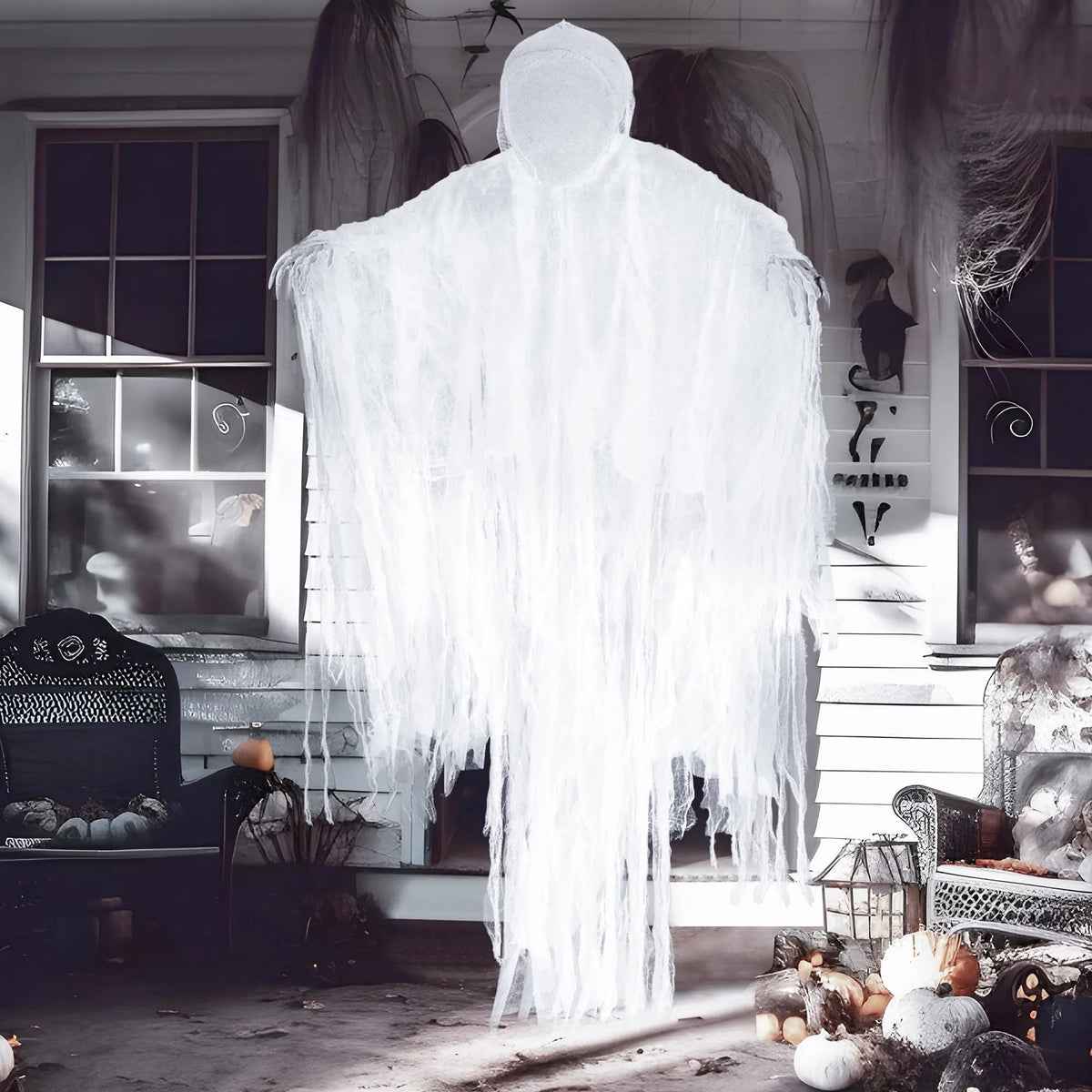 63-Inch Hanging Grim Reaper & Faceless Ghost in White for Halloween Decorations