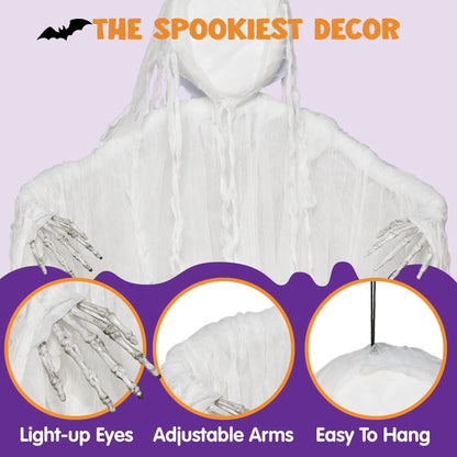 63-Inch Hanging Grim Reaper & Faceless Ghost in White for Halloween Decorations