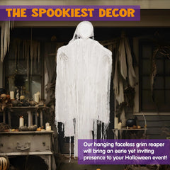 63-Inch Hanging Grim Reaper & Faceless Ghost in White for Halloween Decorations