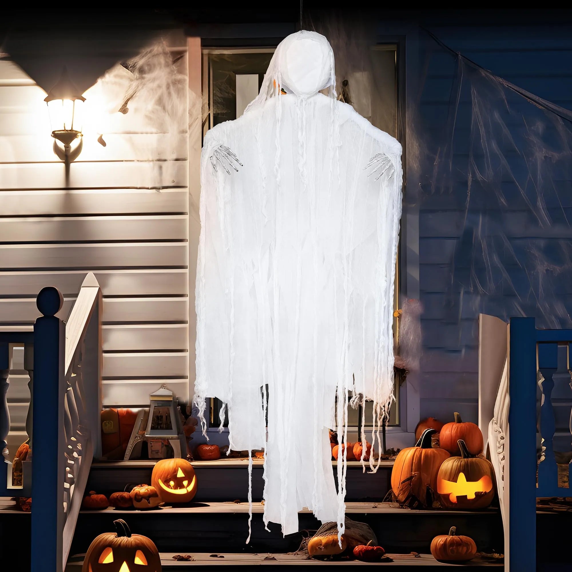 63-Inch Hanging Grim Reaper & Faceless Ghost in White for Halloween Decorations