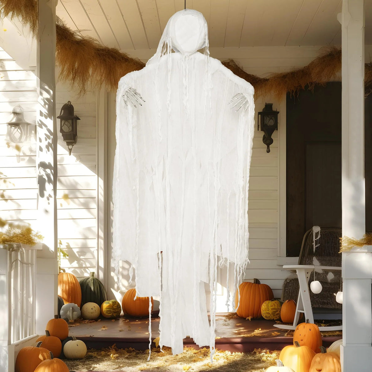 63-Inch Hanging Grim Reaper & Faceless Ghost in White for Halloween Decorations