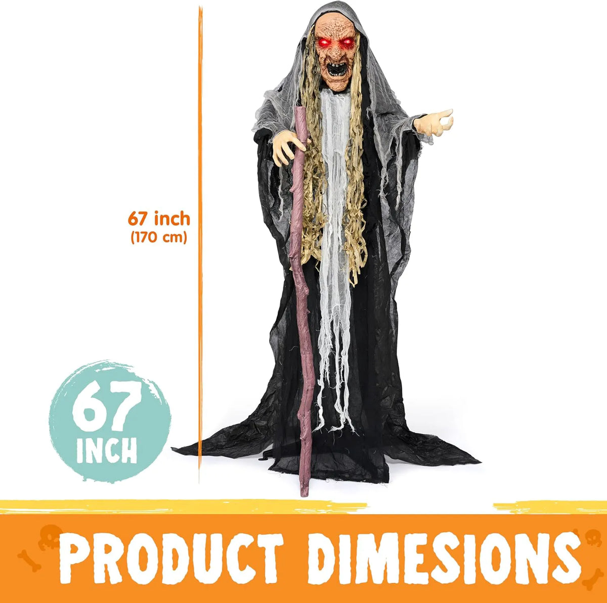 67-Inch Halloween Animatronic Hunchback Witch