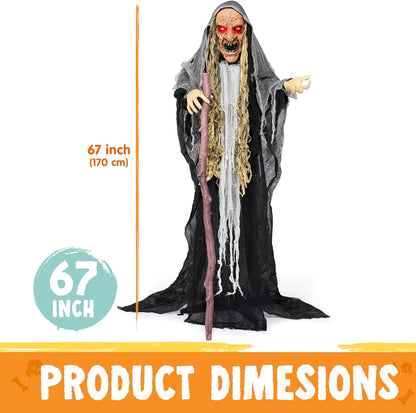 67-Inch Halloween Animatronic Hunchback Witch