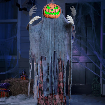 67-Inch Halloween Animatronic Standing Pumpkin Scarecrow Decoration