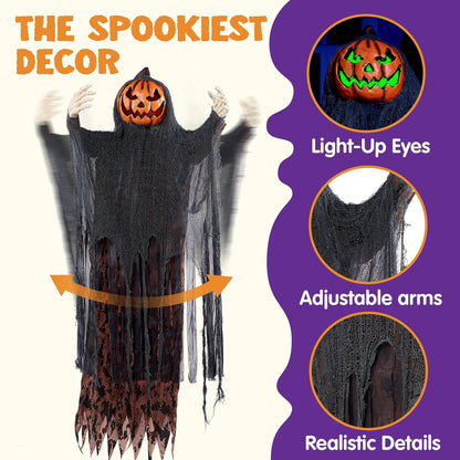 67-Inch Halloween Animatronic Standing Pumpkin Scarecrow Decoration