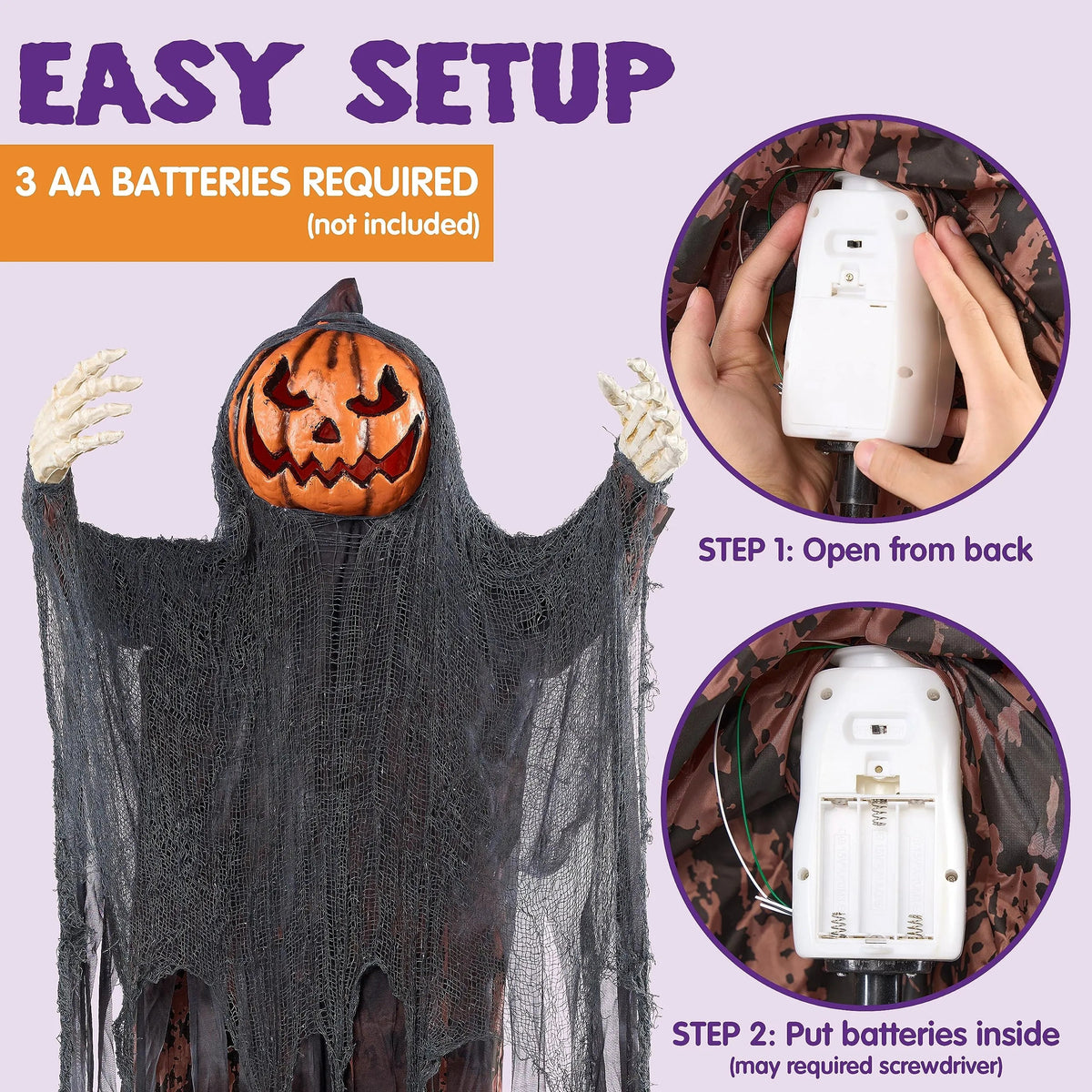 67-Inch Halloween Animatronic Standing Pumpkin Scarecrow Decoration