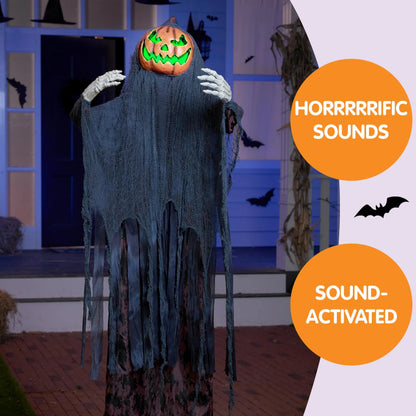 67-Inch Halloween Animatronic Standing Pumpkin Scarecrow Decoration