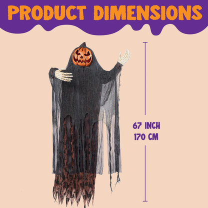 67-Inch Halloween Animatronic Standing Pumpkin Scarecrow Decoration
