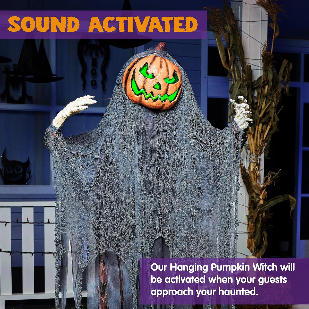 67-Inch Halloween Animatronic Standing Pumpkin Scarecrow Decoration