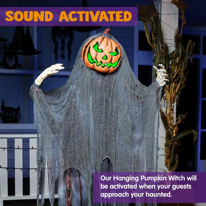 67-Inch Halloween Animatronic Standing Pumpkin Scarecrow Decoration