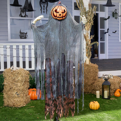 67-Inch Halloween Animatronic Standing Pumpkin Scarecrow Decoration