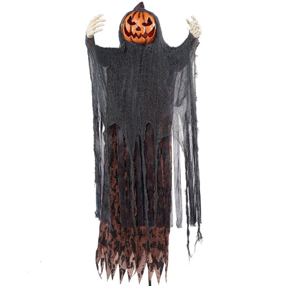67-Inch Halloween Animatronic Standing Pumpkin Scarecrow Decoration